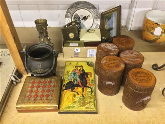 Cigar boxes, agate inset  vase etc.